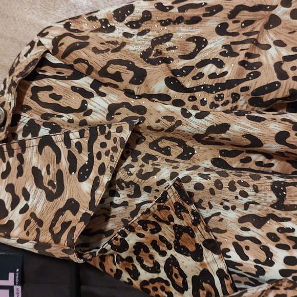 JL New York Sparkly Belted Trench Coat Gold Brown Cream Leopard Print Size Med - Picture 4 of 15